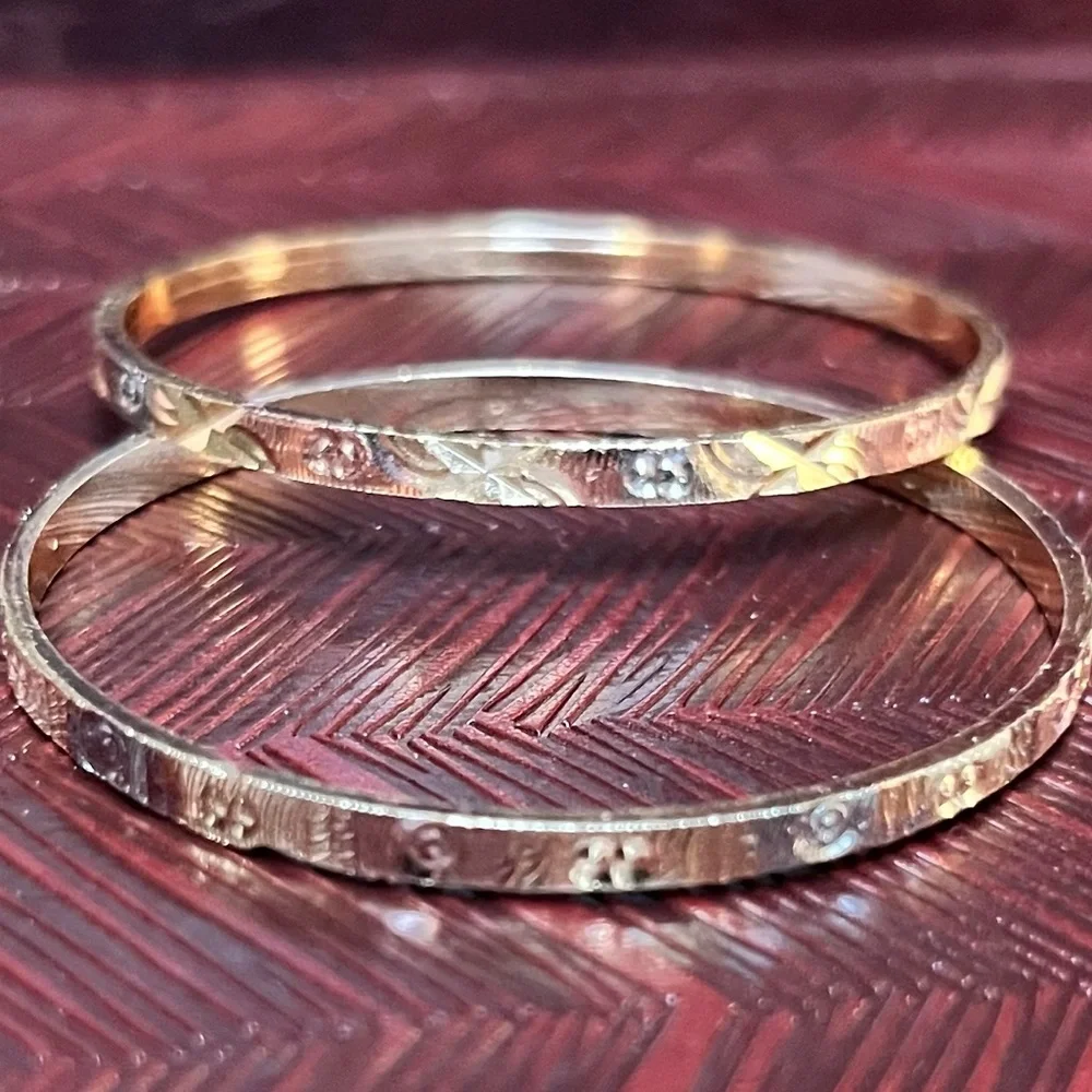Set of Two Mini Rose Gold & Silver Bangle Metal Bracelet for Toddler Child Baby